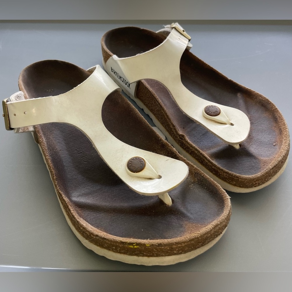 White Leather Toe-Post Sandals - Women's Comfort Footbed - Picture 3 of 6